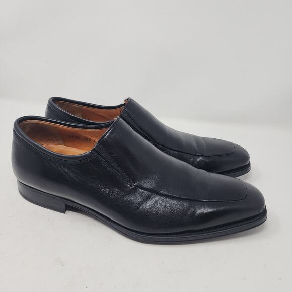 Magnanni Italy Mens 10.5 Shoes Black Leather Slip On Apron Toe Loafers - Picture 2 of 12